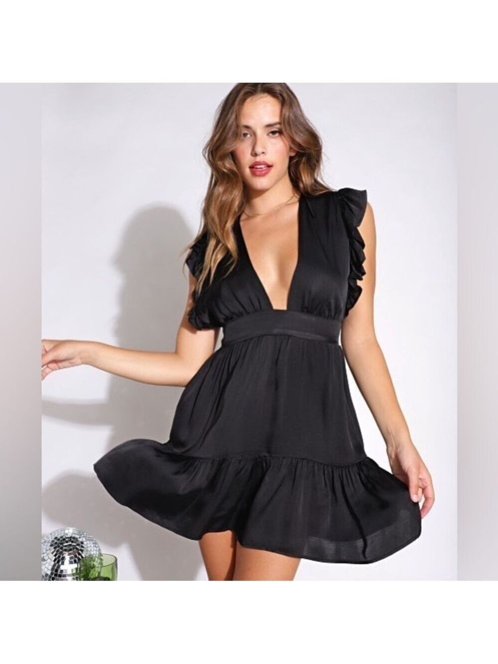 NWT Malibu Bum Black Silky Sleeveless Mini Dress. Size S